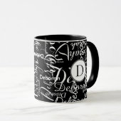 Mug motif de nom blanc noir avec monogramme (Devant droit)
