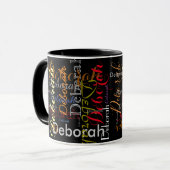 Mug Motif de nom de couleur répété sur noir (Devant gauche)