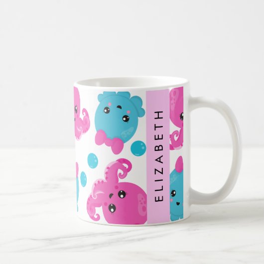 Mug Motif de pieuvre, Pieuvre mignonne, Mer, Votre Nom (Droite)