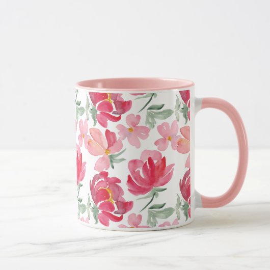Mug Motif de pivoine d'aquarelle (Droite)