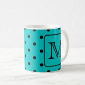 Mug Motif de point turquoise et noir de polka. (Devant droit)