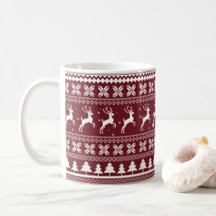Mug Motif de pull de Noël Cerf Férié Rouge