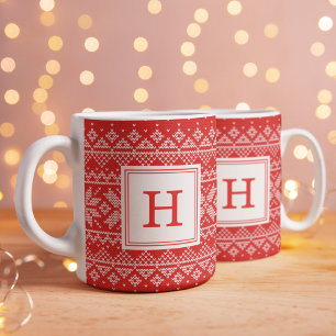 Mug Motif de pull nordique rouge pour les fêtes avec m