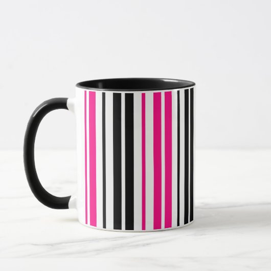 Mug Motif de rayures blanches noires roses Design  (Gauche)