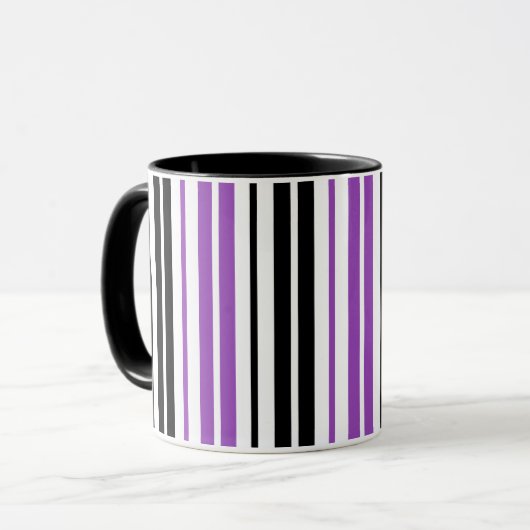 Mug Motif de rayures blanches noires violettes Design (Devant gauche)