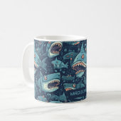 Mug Motif de requins de nom personnalisé (Devant gauche)