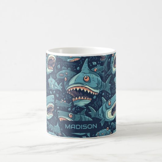 Mug Motif de requins de nom personnalisé (Centre)