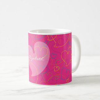 Mug Motif de Réseau de Cœurs Colorés Mignons - Rose - 