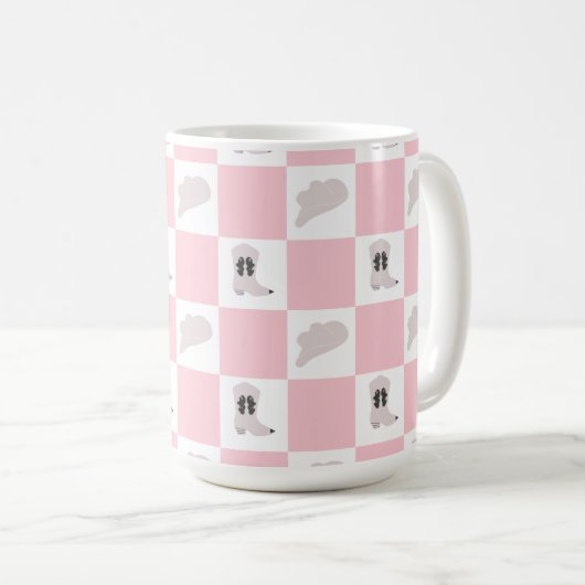 Mug Motif de rodéo rose moderne À damiers fille (Devant droit)