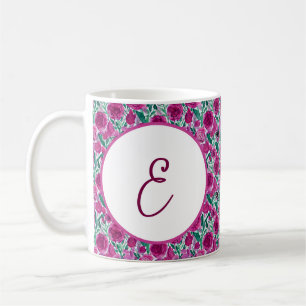 Mug Motif de roses roses profondes monogramme