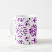 Mug Motif de style damassé violet et blanc (Devant gauche)
