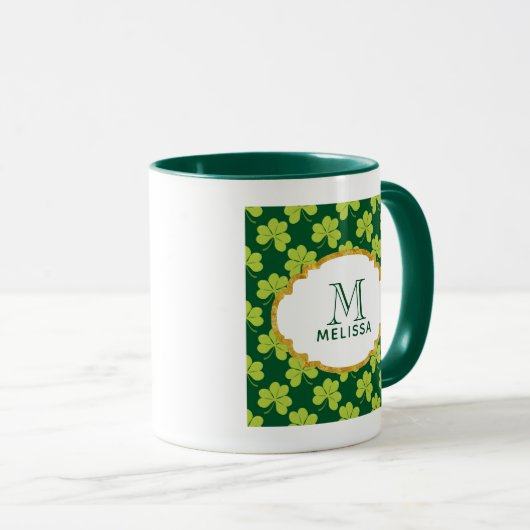 Mug Motif de trèfle vert mignon avec cadre fantaisie (Devant droit)