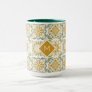 Mug Motif de tuiles portugaises Monogramme personnalis