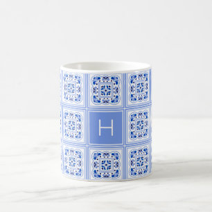 Mug Motif de tuiles portugaises Monogramme personnalis