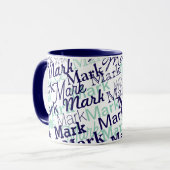 Mug Motif de typographie de prénom moderne bleu (Devant gauche)