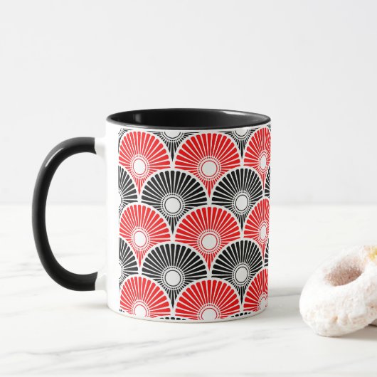 Mug Motif de vague en demi-cercle chinois rouge et noi (Avec donut)