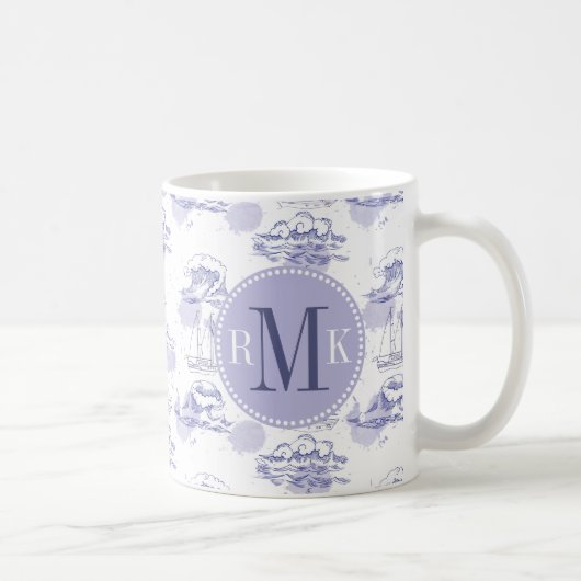 Mug Motif de vagues et de bateaux d'aquarelle (Droite)