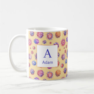 Mug Motif de virus de bactérie de monogramme jaune