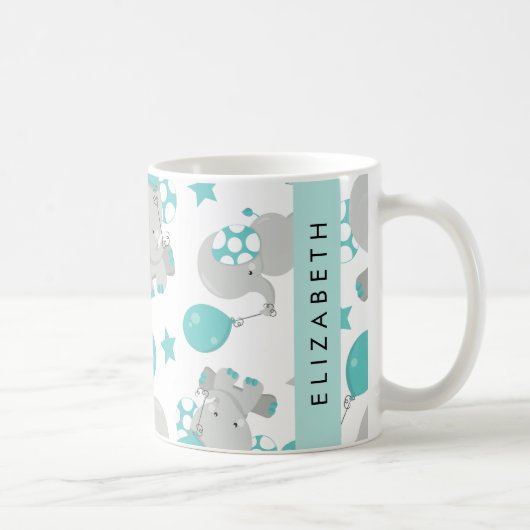 Mug Motif D'Eléphants, Eléphants Mignons, Votre Nom (Droite)