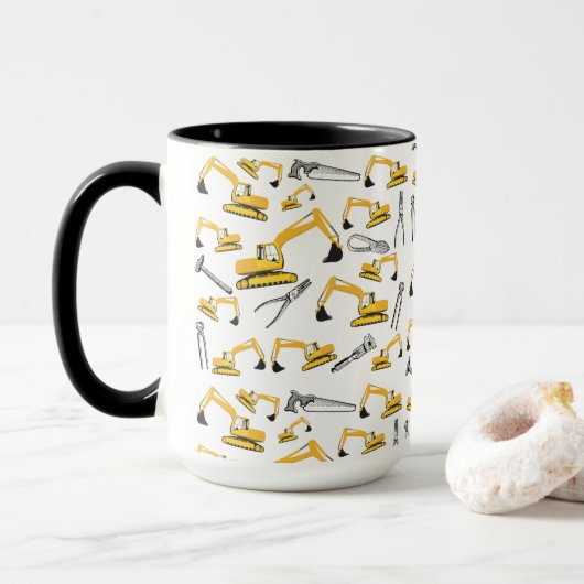 Mug Motif des camions et des outils de construction de (Avec donut)
