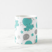 Mug Motif Des Eléphants Bleus, Étoiles, Votre Nom (Centre)