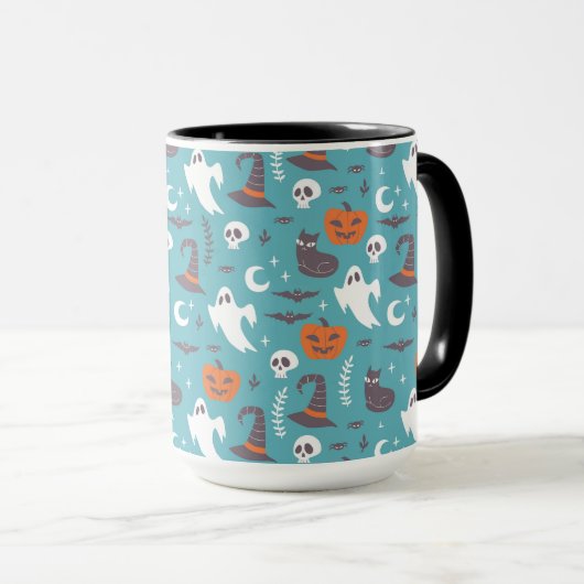 Mug Motif d'Halloween Turquoise amusant (Devant droit)