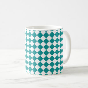Mug Motif diamant à carreaux blanc sarcelle