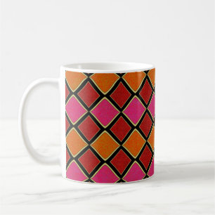 Mug Motif diamant Harlequin vibrant en rouge, orange,
