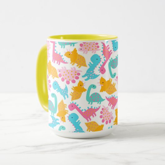Mug Motif Dinosaur rose et Turquoise (Devant gauche)
