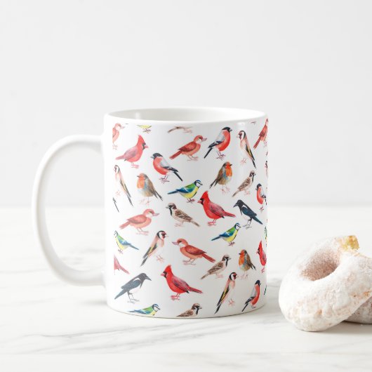 Mug Motif d'oiseau peint en aquarelle. (Avec donut)