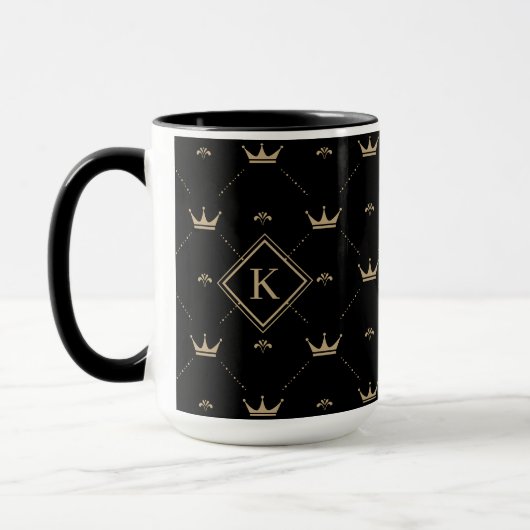 Mug Motif doré moderne Monogramme initial Noir (Gauche)