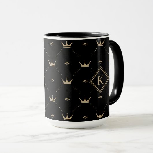 Mug Motif doré moderne Monogramme initial Noir (Devant droit)