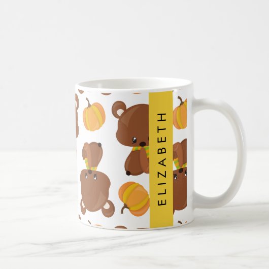 Mug Motif D'Ours, Mignons Ours, Citrouille, Votre Nom (Droite)