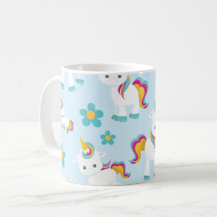 Mug Motif D'Unicornes, De Mignons Unicornes, Fleurs