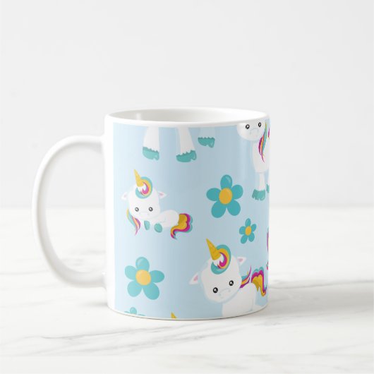 Mug Motif D'Unicornes, De Mignons Unicornes, Fleurs (Gauche)
