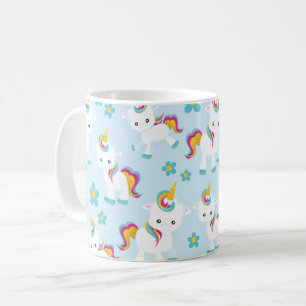 Mug Motif D'Unicornes, De Mignons Unicornes, Fleurs