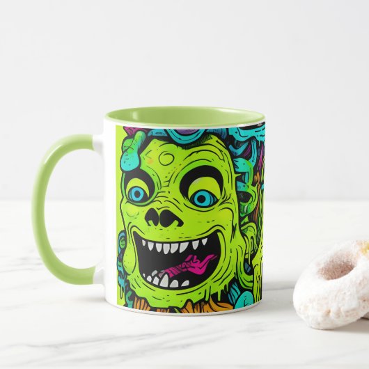 Mug Motif éffrayant de monstre vert mince (Avec donut)