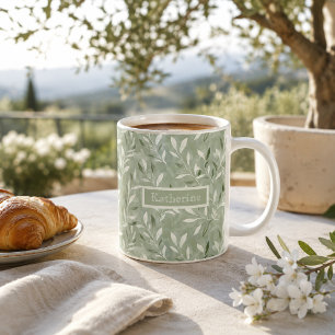 Mug Motif élégant de feuilles d'olive avec nom personn