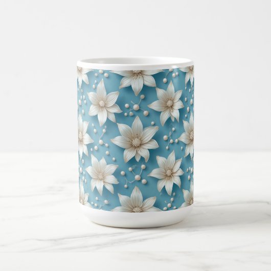 Mug Motif Élégant de Fleur Blanche avec Perles (Centre)
