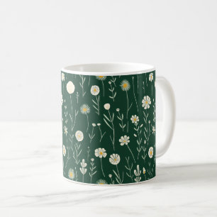 Mug Motif élégant de fleurs sauvages sur fond vert fon