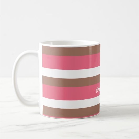 Mug Motif en bande Mocha Brown rose blanc Personnalise (Gauche)