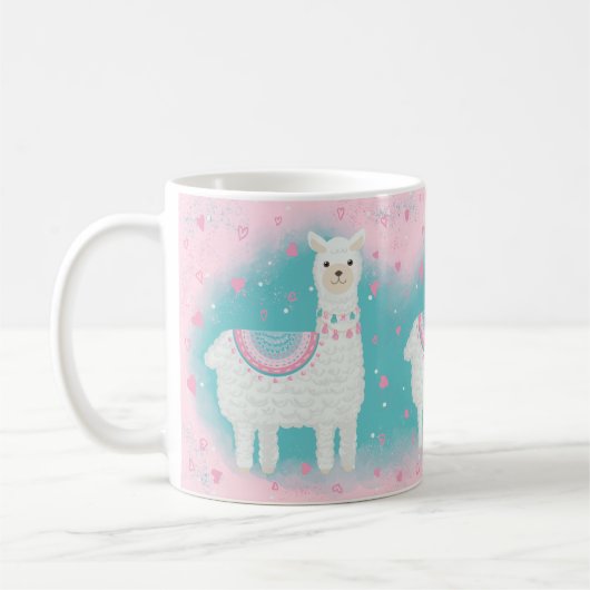 Mug Motif en lama rose et menthe (Gauche)