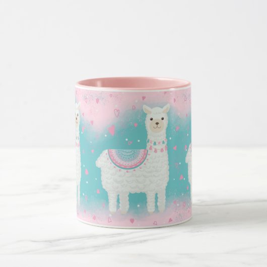 Mug Motif en lama rose et menthe (Centre)