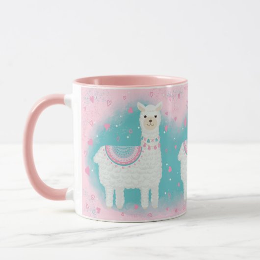 Mug Motif en lama rose et menthe (Gauche)