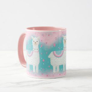 Mug Motif en lama rose et menthe