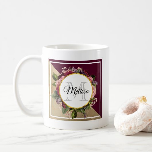 Mug Motif en marbre d'or et Monogramme de fleurs de Bo (Avec donut)