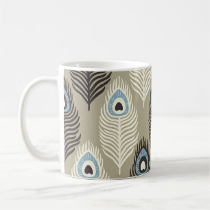 Mug Motif en plumes de paon, style vintage.