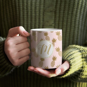 Mug Motif et monogramme d'ananas en or