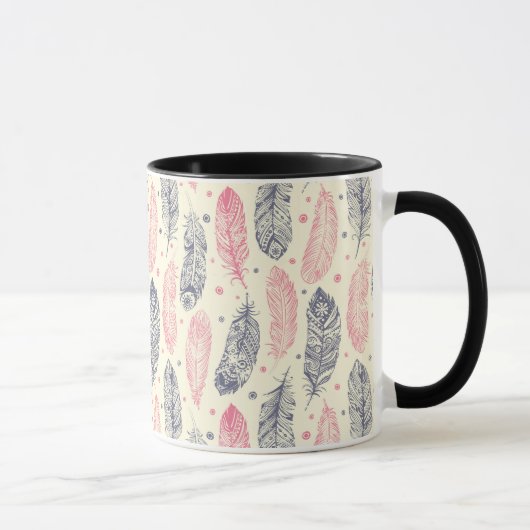 Mug Motif Ethnique De Plumes Rose Et Violet (Droite)