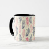 Mug Motif Ethnique De Plumes Rose Et Violet (Devant gauche)
